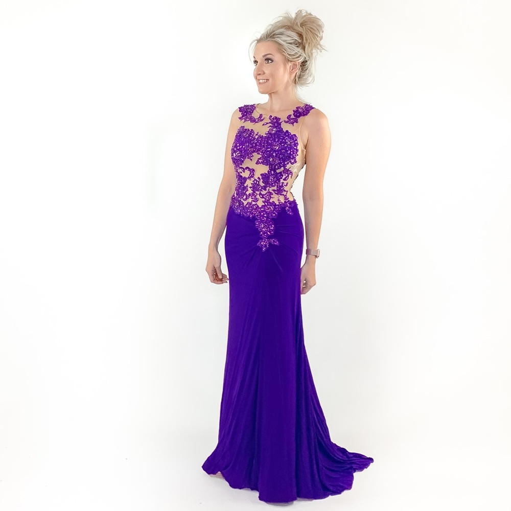 Purple Illusion Pageant Evening Gown Prom Dress - Picture 6 of 8